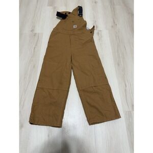 Carhartt Youth Brown Bib Overalls Model 13706 Size 10 Side Leg Zip Double Knee